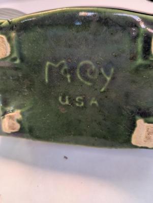 Vintage McCoy Rectangular Planter Olive Green Art Deco Pattern Pottery
