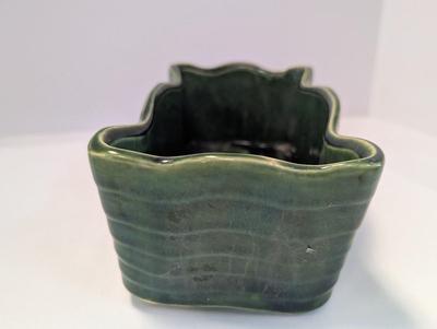 Vintage McCoy Rectangular Planter Olive Green Art Deco Pattern Pottery