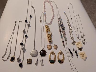 Costume Jewelry Necklaces Earrings Lockets & Gruen Quartz Watch #30
