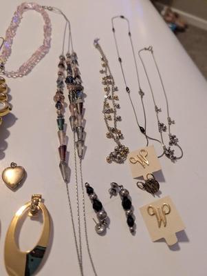 Costume Jewelry Necklaces Earrings Lockets & Gruen Quartz Watch #30