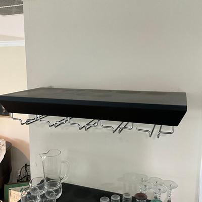 838 Pair of Black Bottery Barn Wall Shelves With Glass Racks