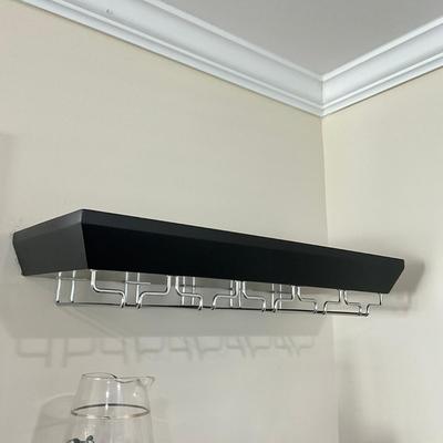838 Pair of Black Bottery Barn Wall Shelves With Glass Racks