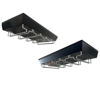 838 Pair of Black Bottery Barn Wall Shelves With Glass Racks