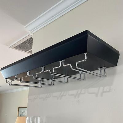 838 Pair of Black Bottery Barn Wall Shelves With Glass Racks