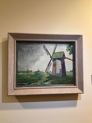 852 Oil Painting On Board Of Windmill