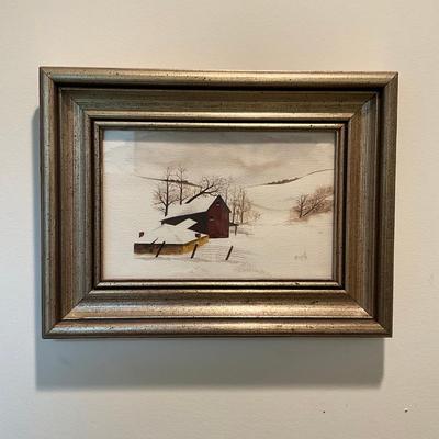 860 Watercolor Of Snow Barn Landscape