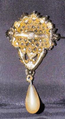 Rhinestone Brooch with Drop Pearl