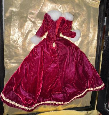 Happy Holidays Barbie Burgundy Velvet Dress & Gold Ring