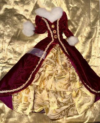 Happy Holidays Barbie Burgundy Velvet Dress & Gold Ring