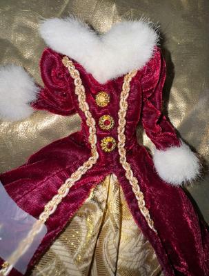 Happy Holidays Barbie Burgundy Velvet Dress & Gold Ring