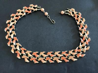 Vintage Coro Peach Enamel collar Necklace