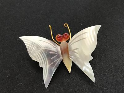 Vintage Shell Carved Butterfly Brooch