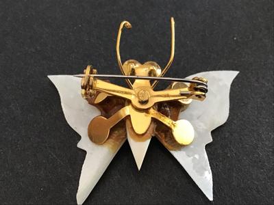 Vintage Shell Carved Butterfly Brooch