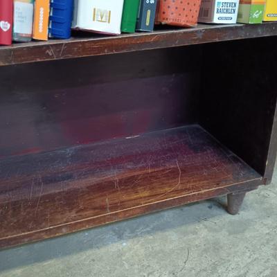 LOT 109: MCM Book Cae with Pink Depression Glassware, Cookbooks & Vintage Plastic Margarita Glasses