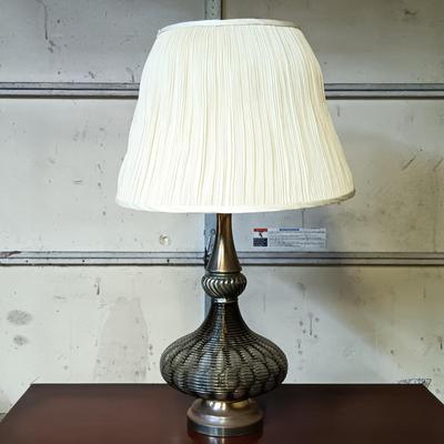 LOT 111: MCM Textured Thumbprint Glass and Metal Lamp