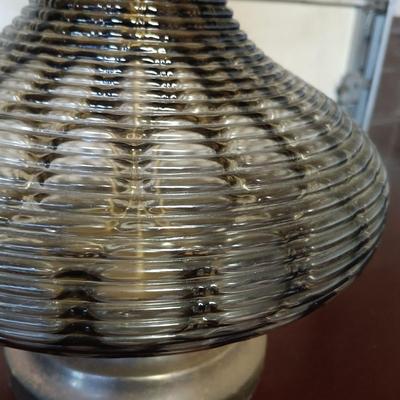 LOT 111: MCM Textured Thumbprint Glass and Metal Lamp