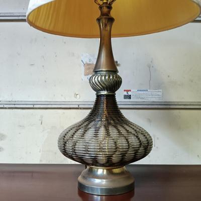 LOT 111: MCM Textured Thumbprint Glass and Metal Lamp