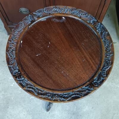 LOT 116: Western Germany Handcut Crystal and Metal Lamp with Antique Side Table