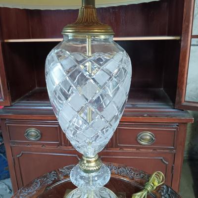 LOT 116: Western Germany Handcut Crystal and Metal Lamp with Antique Side Table