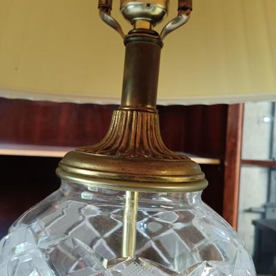 LOT 116: Western Germany Handcut Crystal and Metal Lamp with Antique Side Table