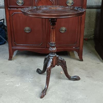 LOT 116: Western Germany Handcut Crystal and Metal Lamp with Antique Side Table