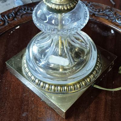 LOT 116: Western Germany Handcut Crystal and Metal Lamp with Antique Side Table