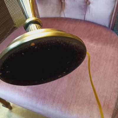 LOT 122: MCM Pink Velvet Cane Barrel Chair & Stiffel Candlestick Lamp