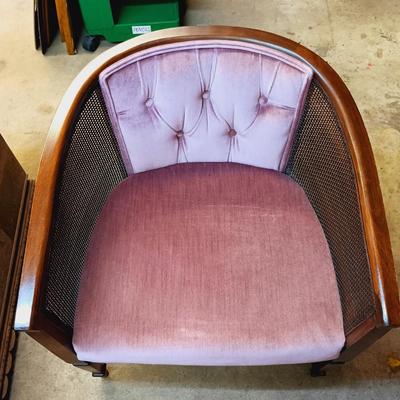 LOT 122: MCM Pink Velvet Cane Barrel Chair & Stiffel Candlestick Lamp