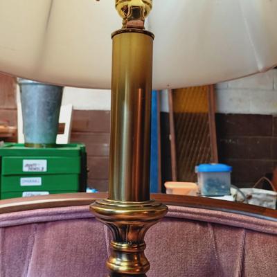 LOT 122: MCM Pink Velvet Cane Barrel Chair & Stiffel Candlestick Lamp