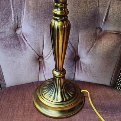 LOT 122: MCM Pink Velvet Cane Barrel Chair & Stiffel Candlestick Lamp