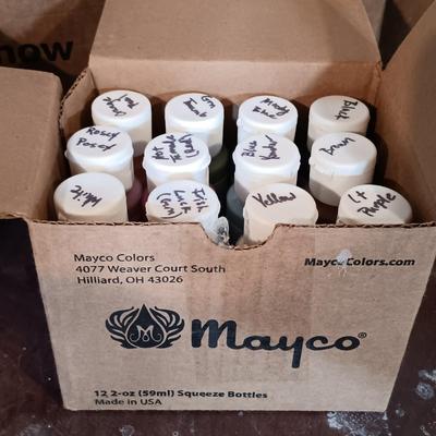 LOT 124: Standard Clay Co. C/4-6 Brown Clay, NIP Wire and Pipes, Marco Wonderglaze Paints, Work Table & More