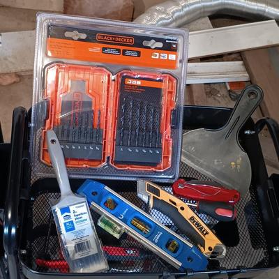 LOT 125: Pair of Metal Trolleys with Bauer Rotary Tool, Punch Sets, Black&Decker 3/8" Corded Drill & More
