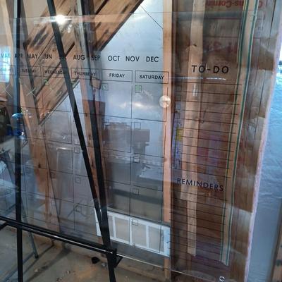 LOT 127: Large Acrylic Dry Erase Board Calendar with Easel, Metal Trolley & More
