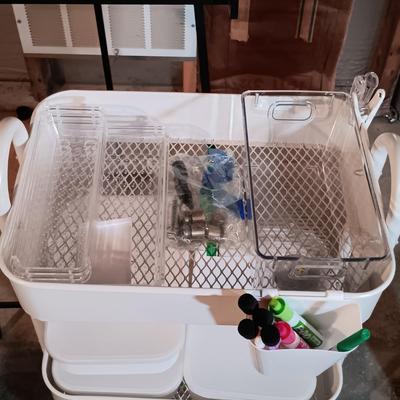 LOT 127: Large Acrylic Dry Erase Board Calendar with Easel, Metal Trolley & More