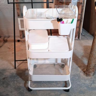 LOT 127: Large Acrylic Dry Erase Board Calendar with Easel, Metal Trolley & More