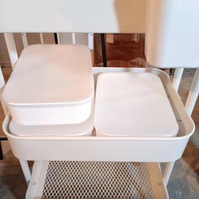 LOT 127: Large Acrylic Dry Erase Board Calendar with Easel, Metal Trolley & More