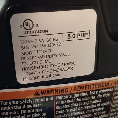 LOT 129: Ridgid HD16400 Wet Dry Shop-Vac