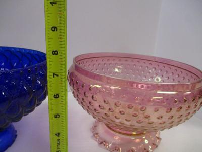 Cobalt Blue Glass Quilted Shade - Pink Hobnail Shade With Ruffled Top #1