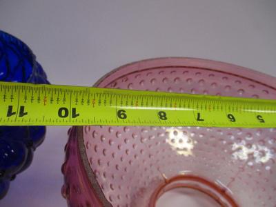 Cobalt Blue Glass Quilted Shade - Pink Hobnail Shade With Ruffled Top #1