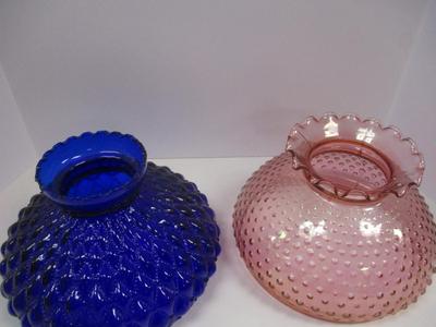 Cobalt Blue Glass Quilted Shade - Pink Hobnail Shade With Ruffled Top #1