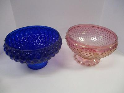 Cobalt Blue Glass Quilted Shade - Pink Hobnail Shade With Ruffled Top #1