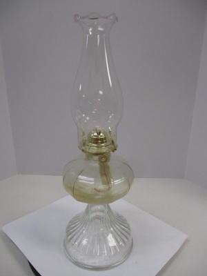 Antique Clear Glass Pedestal Oil Lamp