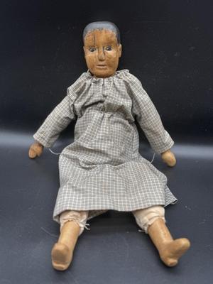 Hand Carved Wooden Folk Art Primative Doll