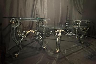 Heavy Iron Coffee Table & End Table Set - Thick Beveled Glass Tops