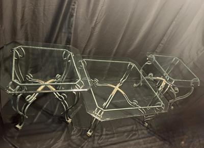 Heavy Iron Coffee Table & End Table Set - Thick Beveled Glass Tops