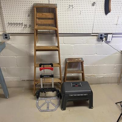 LOT 21B: Wooden Ladders, Step Stool & Magna Cart