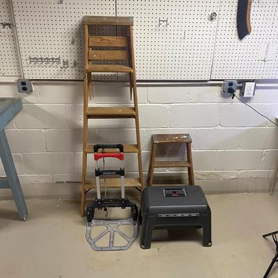 LOT 21B: Wooden Ladders, Step Stool & Magna Cart