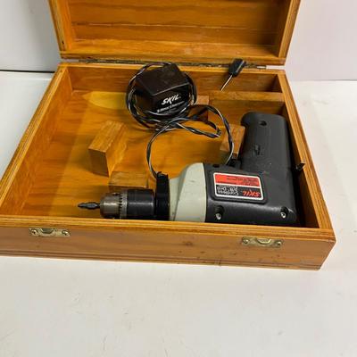 LOT 28B: Tools in Boxes: Skil Cordless Drill, Eagle Air Palm Nailer Model AN32 & More
