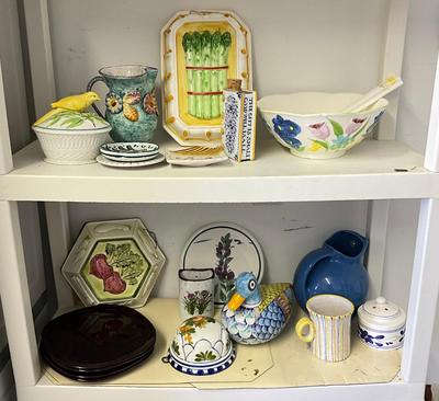 Sale Photo Thumbnail #1130: pitchers, asparagus wall mold, duck, pitcher, wall pocket bird dish and more