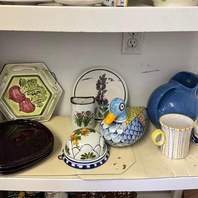 Sale Photo Thumbnail #1131: pitchers, asparagus wall mold, duck, pitcher, wall pocket bird dish and more